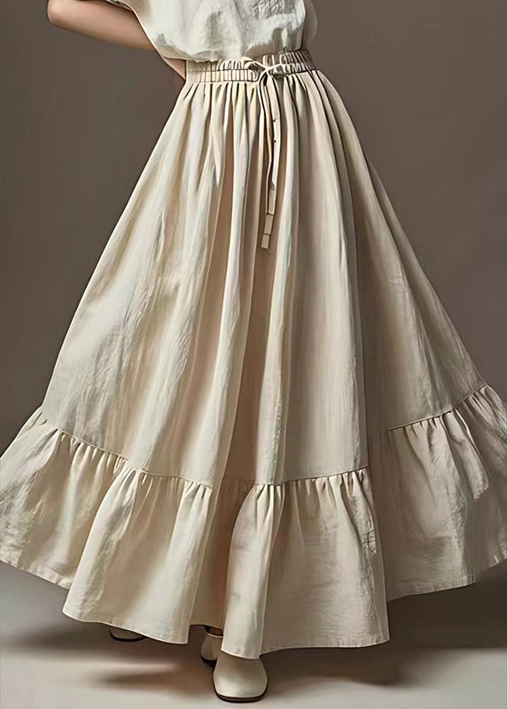 Women White Elastic Waist Exra Large Hem Linen Skirt Summer
