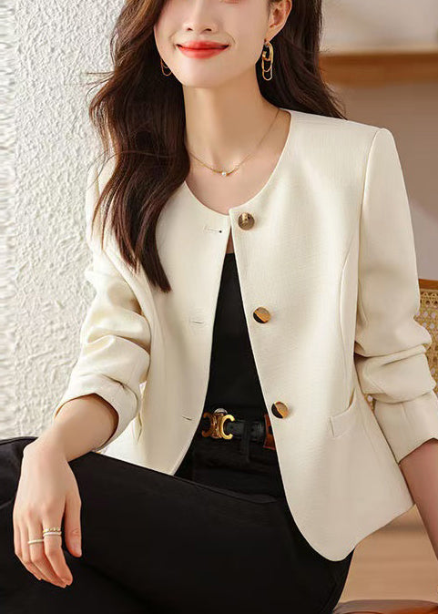 Women White O-Neck Cotton Jackets Spring