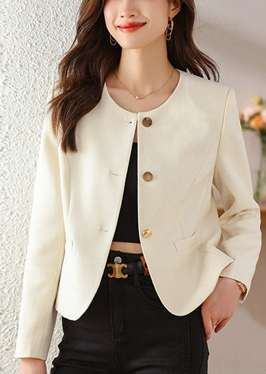 Women White O-Neck Cotton Jackets Spring