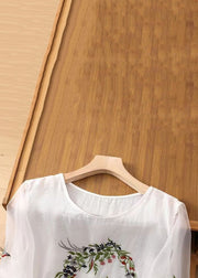 Women White O Neck Embroideried Cotton T Shirts Summer