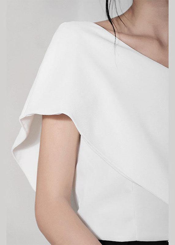 Women White One Shoulder Chiffon Tank Summer