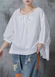 Women White Oversized Cotton Shirt Tops Bracelet Sleeve