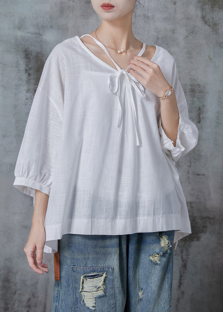 Women White Oversized Cotton Shirt Tops Bracelet Sleeve