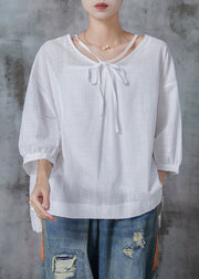 Women White Oversized Cotton Shirt Tops Bracelet Sleeve