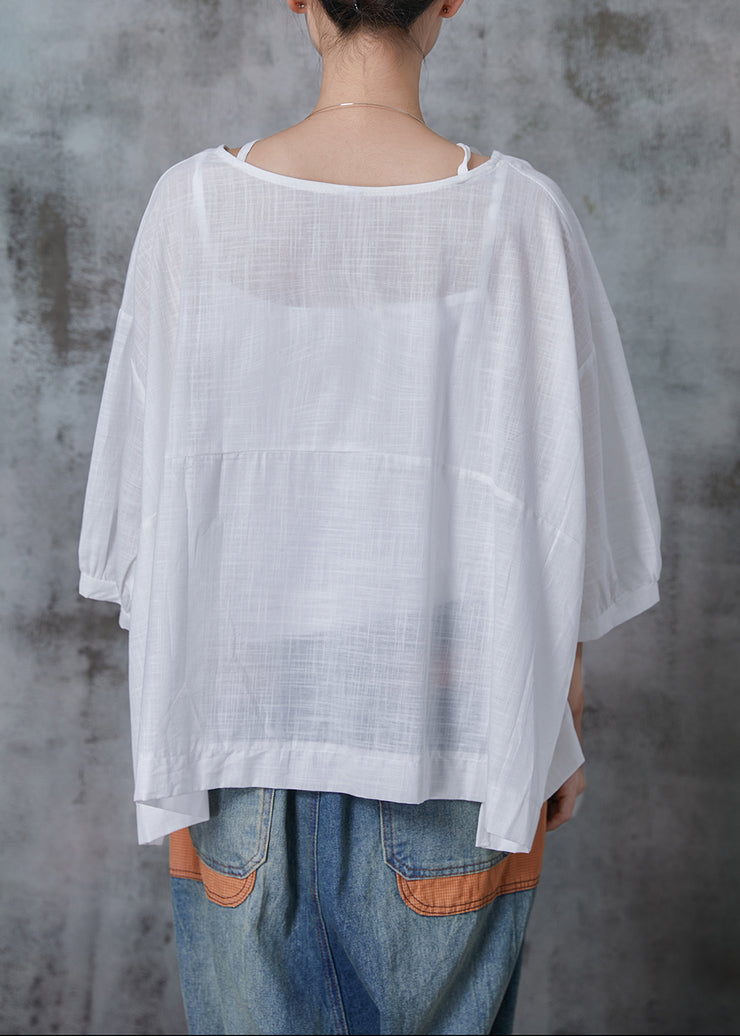 Women White Oversized Cotton Shirt Tops Bracelet Sleeve