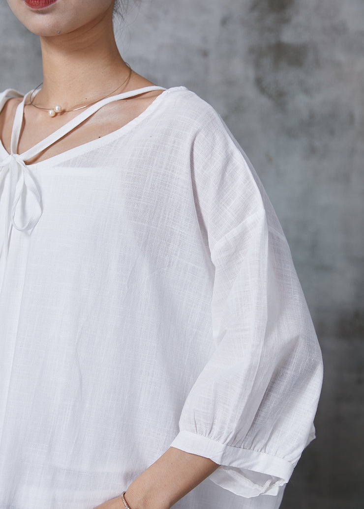 Women White Oversized Cotton Shirt Tops Bracelet Sleeve