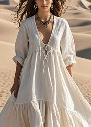 Women White Oversized Lace Up Cotton Robe Dresses Fall