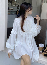 Women White Oversized Nail Bead Cotton Mini Dress Spring