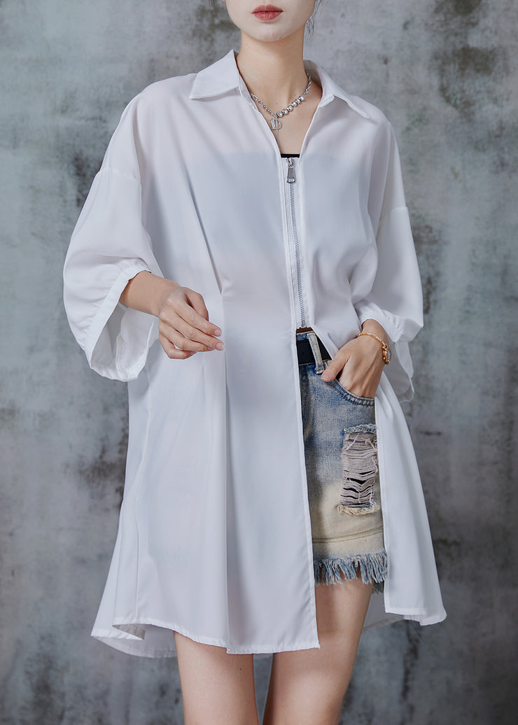 Women White Oversized Side Open Chiffon Blouses Summer