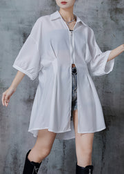 Women White Oversized Side Open Chiffon Blouses Summer