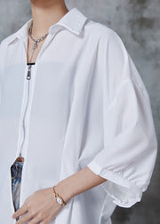 Women White Oversized Side Open Chiffon Blouses Summer