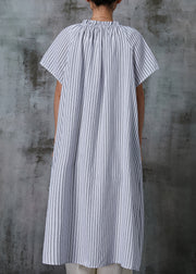 Women White Oversized Striped Cotton Shirt Dresses Summer