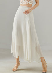 Women White Patchwork Draping Chiffon Skirts Summer