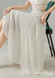 Women White Patchwork Draping Chiffon Skirts Summer