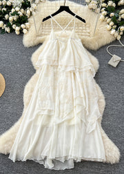 Women White Patchwork Lace Spaghetti Strap Dress Summer