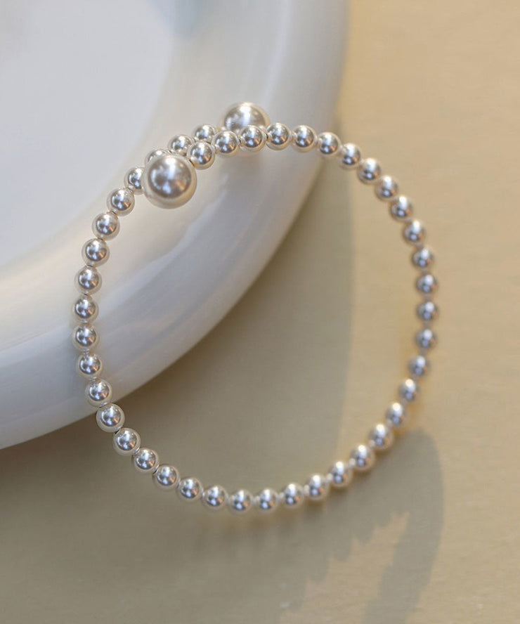 Women White Pearl Adjustable Solid Cuff