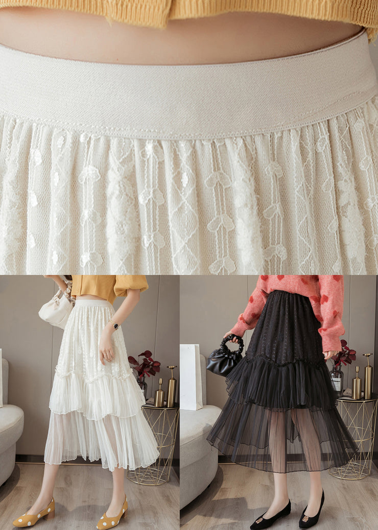 Women White Ruffled High Waist Chiffon Skirt Summer