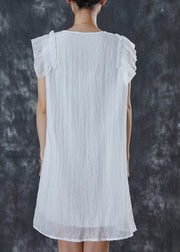 Women White Ruffles Patchwork Chiffon Work Dress Summer