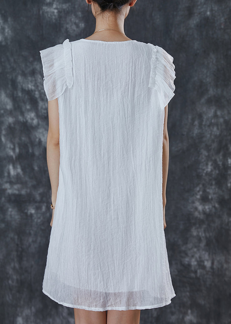 Women White Ruffles Patchwork Chiffon Work Dress Summer