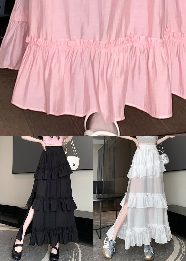 Women White Solid Side Open Cotton Summer Skirts