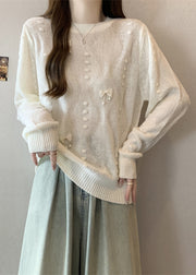 Women White Tasseled Butterfly Knit Tops Fall