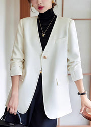 Women White V Neck Cotton Jackets Spring