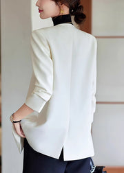 Women White V Neck Cotton Jackets Spring