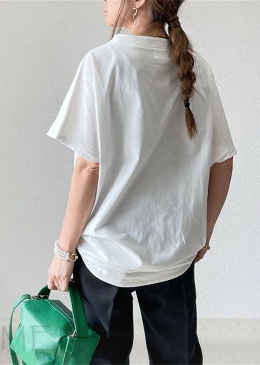 Women White Wrinkled Cotton T Shirt Tops Short Sleeve