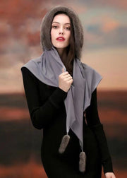 Women Winter Beige Mink Hair Scarf Integrated Hat New