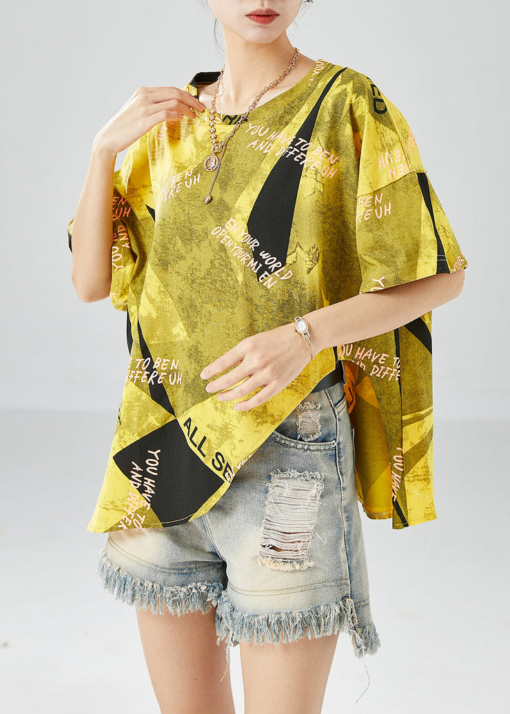 Women Yellow Asymmetrical Print Cotton Beach Vest Summer