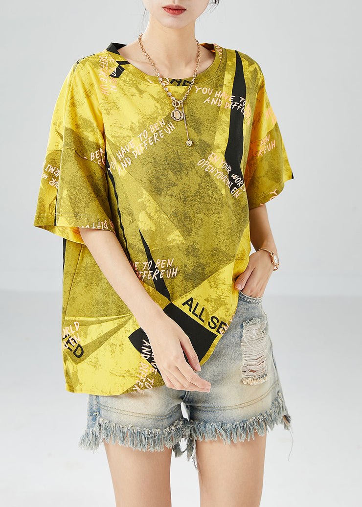 Women Yellow Asymmetrical Print Cotton Beach Vest Summer