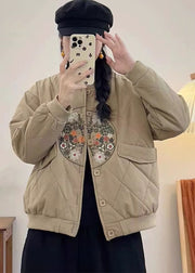 Women Yellow Embroidered Pockets Fine Cotton Filled Coats Spring