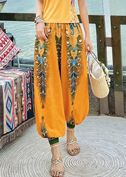 Women Yellow High Waist Print Lantern Pants Spring