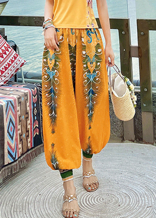 Women Yellow High Waist Print Lantern Pants Spring