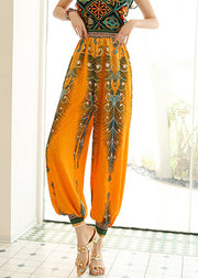 Women Yellow High Waist Print Lantern Pants Spring