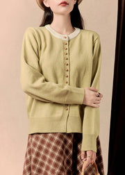 Women Yellow O Neck Button Knit Coats Winter