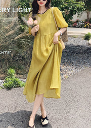 Women Yellow O Neck Patchwork Cotton Dress Summer