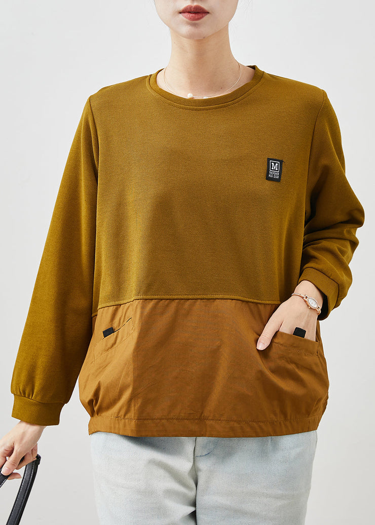 Women Yellow Oversized Patchwork Cotton Sweatshirt Spring