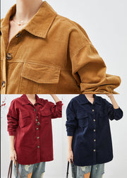 Women Yellow Oversized Pockets Corduroy Coats Fall