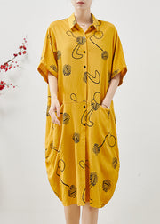 Women Yellow Oversized Print Cotton Holiday Dress Summer