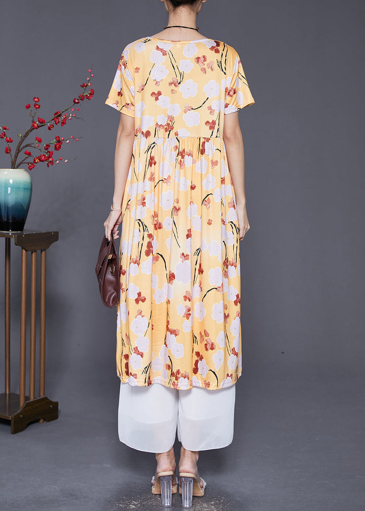 Women Yellow Oversized Print Cotton Robe Dresses Summer