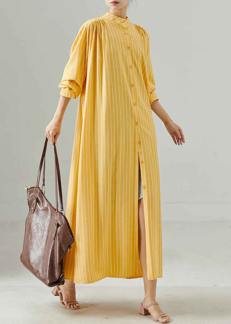 Women Yellow Oversized Striped Cotton Dress Spring