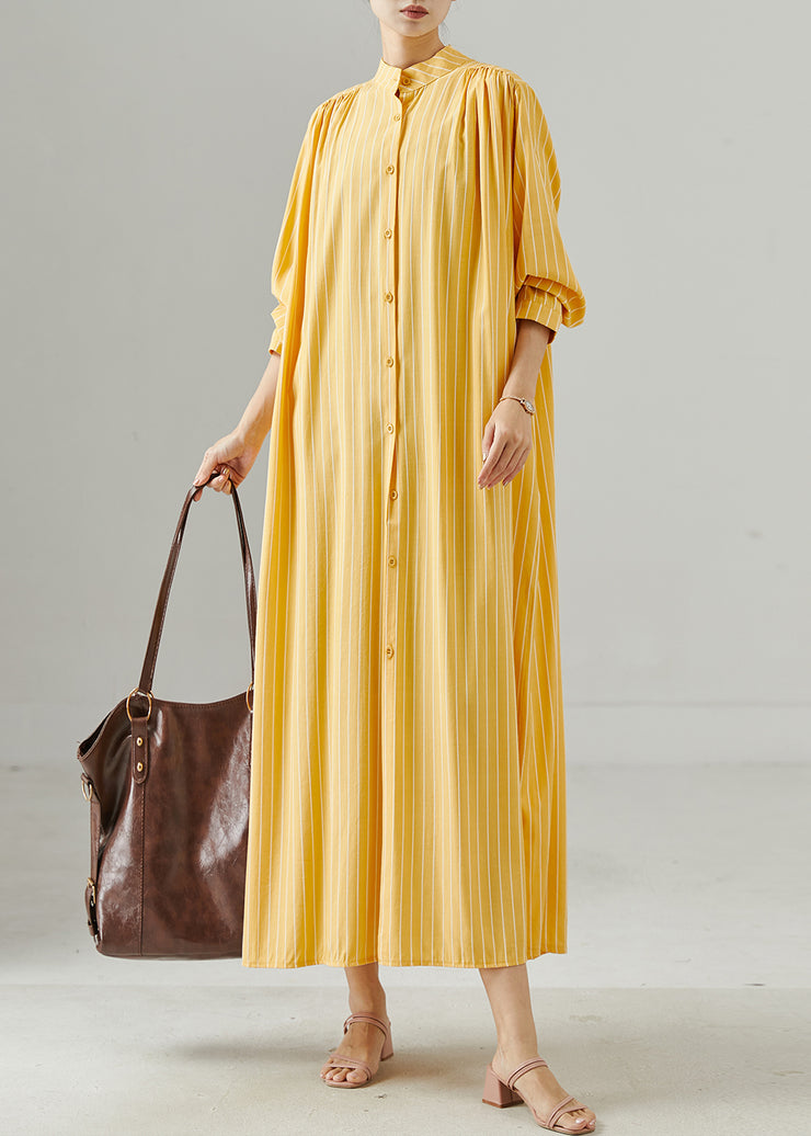 Women Yellow Oversized Striped Cotton Dress Spring