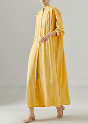 Women Yellow Oversized Striped Cotton Dress Spring