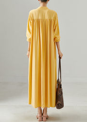 Women Yellow Oversized Striped Cotton Dress Spring