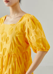 Women Yellow Square Collar Cotton Holiday Dress Summer