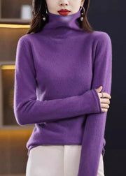 Women Yellow Turtle Neck Slim Fit Woolen Knit Pullover Spring