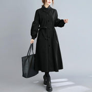 Women black Fashion coats Sewing lapel Button Down coats