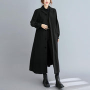 Women black Fashion coats Sewing lapel Button Down coats