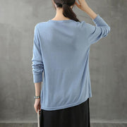 Women o neck long sleeve fall shirts pattern blue blouse